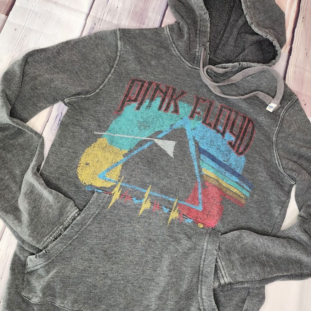 Junk Food Size Small Pink Floyd Distressed Gray Long Sleeve Pullover Hoodie